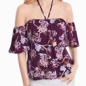 White House Black Market Purple Off-Shoulder Blouse size 14